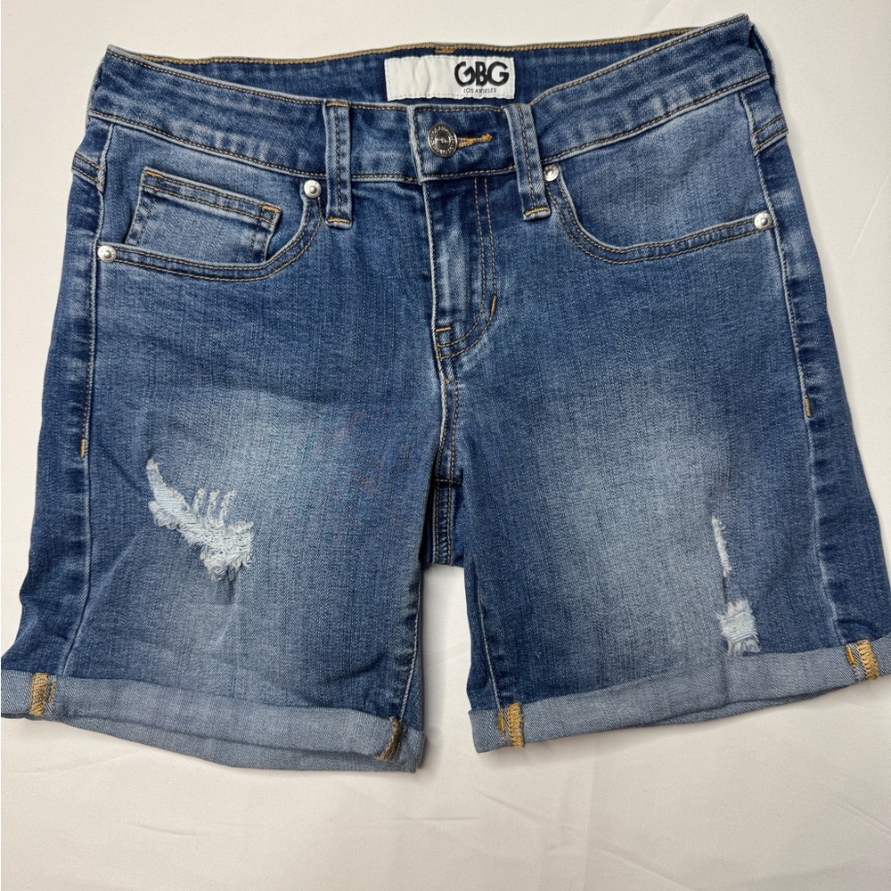 GBG Los Angeles Distressed Denim Bermuda Shorts Size 26 Cuffed
